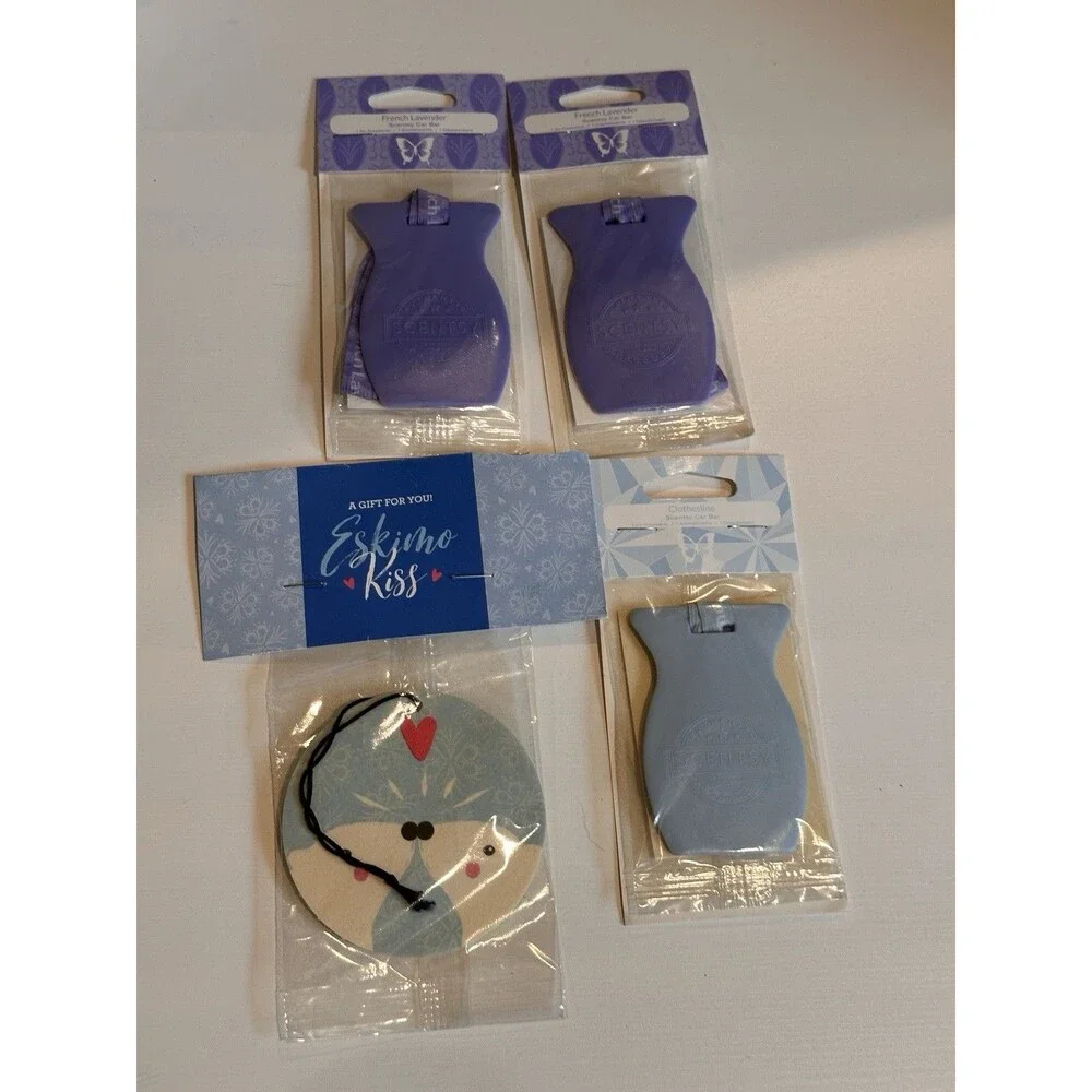 Scentsy 3 Car Bars + 1 Scent Circle-French Lavender, Clothesline, Eskimo Kiss